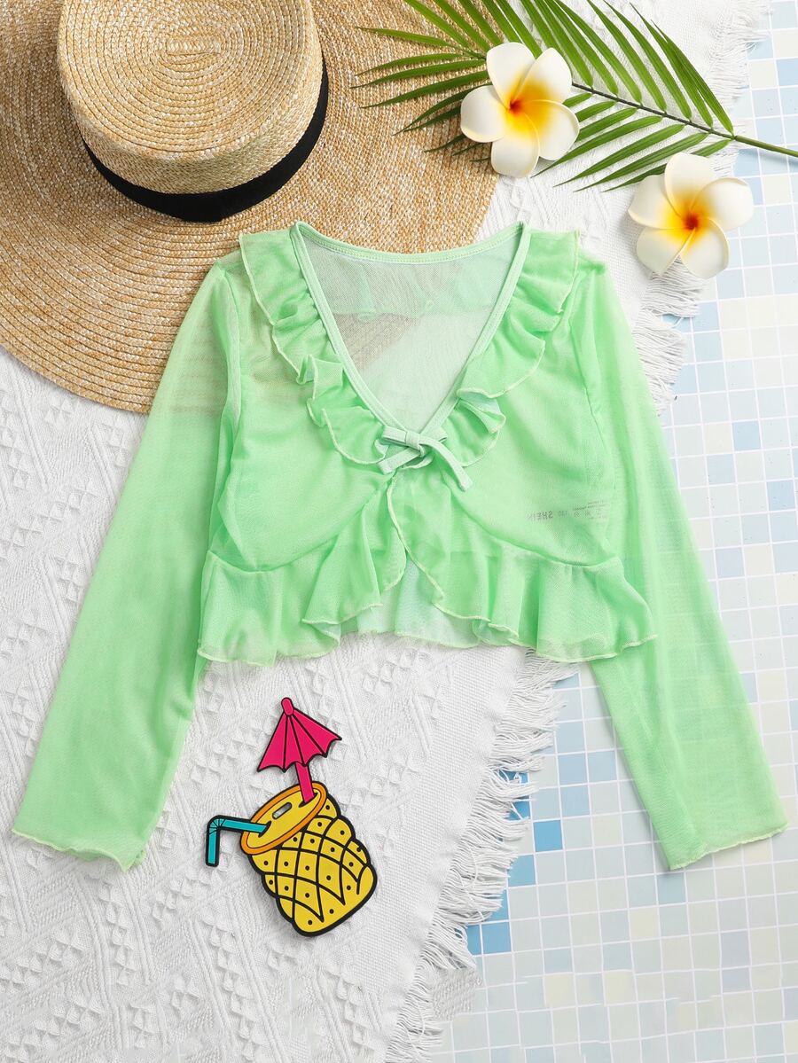 Niñas Kimono simple fruncido - Verde - Ver 1