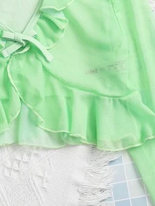 Niñas Kimono simple fruncido - Verde - Ver 4