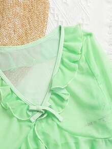 Niñas Kimono simple fruncido - Verde - Ver 5