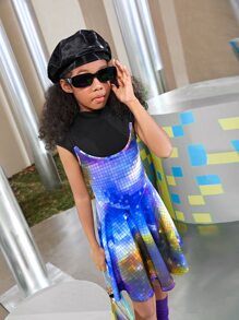 SHEIN Girls Plaid Colourblock Cami Dress & Mock Neck Tee - Multicolor - View 3