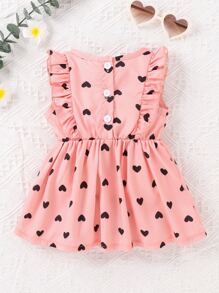 Bebé Vestido con estampado de corazón con lazo delantero ribete con fruncido - Rosa - Ver 2