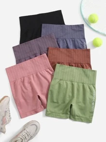 Easithlete 6pcs Seamless Letter Graphic Wide Waistband Sports Shorts - Multicolor - View 2