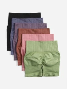 Easithlete 6pcs Seamless Letter Graphic Wide Waistband Sports Shorts - Multicolor - View 1