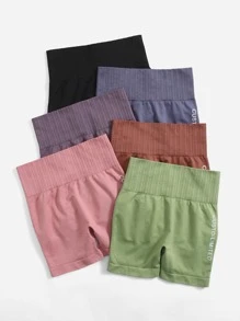 Easithlete 6pcs Seamless Letter Graphic Wide Waistband Sports Shorts - Multicolor - View 4