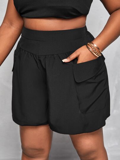 Plus High Waist Double Pocket Shorts