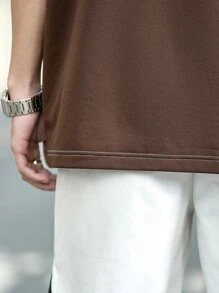 Claim Dot Lỏng lẻo phù hợp Nam Lá thư In Đồ họa Áo thun - Cà phê nâu - Xem 4