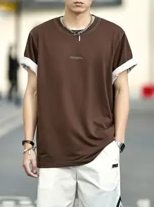 Claim Dot Lỏng lẻo phù hợp Nam Lá thư In Đồ họa Áo thun - Cà phê nâu - Xem 6