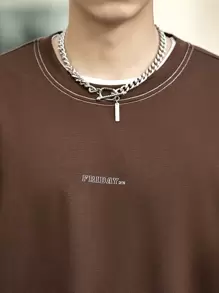 Claim Dot Lỏng lẻo phù hợp Nam Lá thư In Đồ họa Áo thun - Cà phê nâu - Xem 7