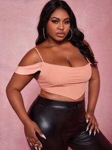 Slaydiva áo nữ kích thước lớn Bất đối xứng Hội Chữ thập Ren lên màu trơn Gợi cảm - Bụi hồng - Xem 1