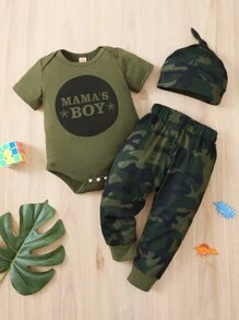 Đứa bé trai Đồ họa Chữ cái Áo liền quần chặt & Camo In Quần thể thao & Mũ - Nhiều màu - Xem 1