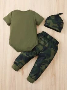 Đứa bé trai Đồ họa Chữ cái Áo liền quần chặt & Camo In Quần thể thao & Mũ - Nhiều màu - Xem 2
