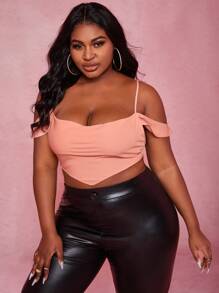 Slaydiva áo nữ kích thước lớn Bất đối xứng Hội Chữ thập Ren lên màu trơn Gợi cảm - Bụi hồng - Xem 4