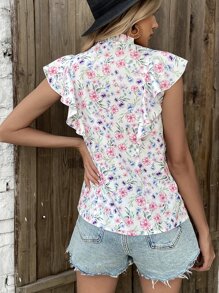 印花蝴蝶袖襯衫 - 彩色 - 查看 2