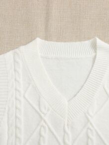 SHEIN EZwear 麻花編織毛衣背心 - 白色 - 查看 4