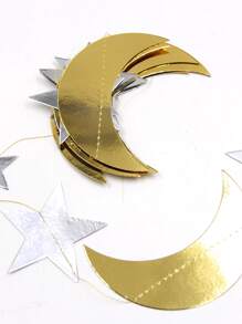 1pc Paper Hanging Decoration, Moon & Star Design Metallic Hanging Ceiling Wall Decoration - Multicolor - View 2