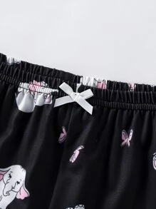 Girls Elephant Print Lettuce Trim Cami Top & Shorts PJ Set - Black - View 4