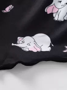 Girls Elephant Print Lettuce Trim Cami Top & Shorts PJ Set - Black - View 5