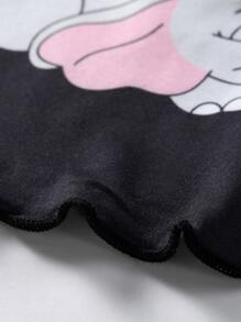 Girls Elephant Print Lettuce Trim Cami Top & Shorts PJ Set - Black - View 7