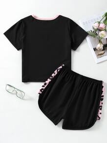 SHEIN Bộ hai mảnh Gái Tương phản ràng buộc Khối Màu Báo Giải trí - Nhiều màu - Xem 2