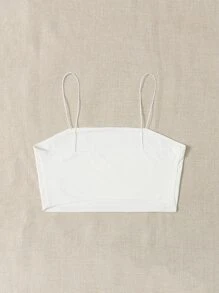 SHEIN EZwear 大碼條紋針織吊帶上衣 - 白色 - 查看 2