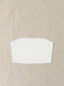 SHEIN EZwear 大碼條紋針織吊帶上衣 - 白色 - 查看 4