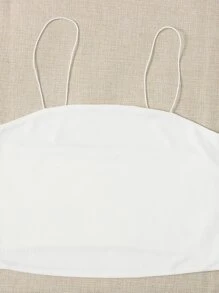 SHEIN EZwear 大碼條紋針織吊帶上衣 - 白色 - 查看 5