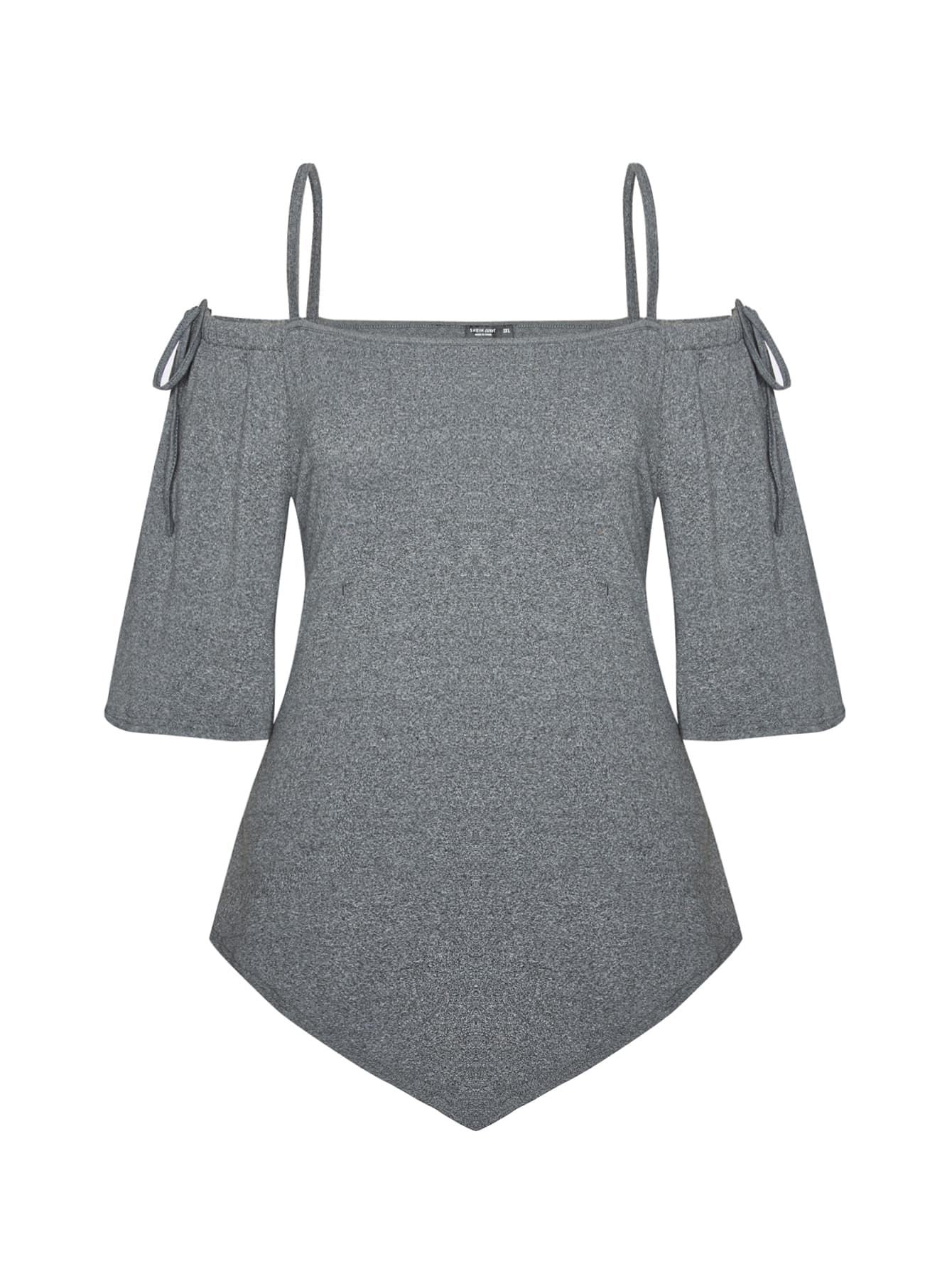 SHEIN Unity 大碼挖肩側繫帶不對稱下擺T恤 - 深灰色 - 查看 1