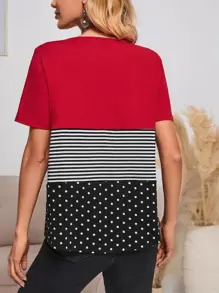 EMERY ROSE Camiseta de rayas & con estampado de lunares bajo curvo - Multicolor - Ver 2