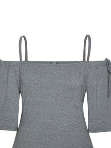 SHEIN Unity 大碼挖肩側繫帶不對稱下擺T恤 - 深灰色 - 查看 3