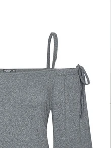 SHEIN Unity 大碼挖肩側繫帶不對稱下擺T恤 - 深灰色 - 查看 4