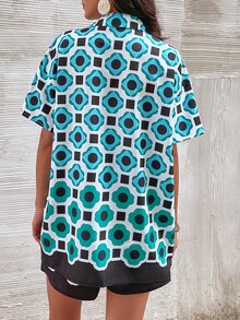 Geo Print Drop Shoulder Blouse & Shorts - Multicolor - View 2