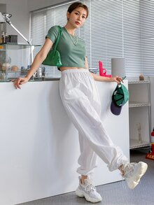 DAZY Solid Rib Knit Crop Tee - Green - View 4