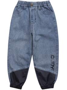 Niños Jeans con estampado de letra de color combinado - Lavado ligero - Ver 3