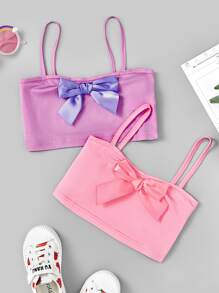 Girls 2pcs Bow Front Crop Cami Top - Multicolor - View 1