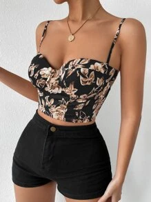 SHEIN VCAY 1pc Floral Print Lace Up Back Crop Cami Top - Multicolor - View 4