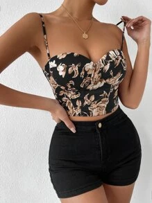 SHEIN VCAY 1pc Floral Print Lace Up Back Crop Cami Top - Multicolor - View 6