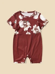 Baby 1pc Floral Print Romper - Burgundy - View 6