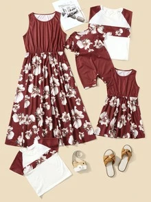 Baby 1pc Floral Print Romper - Burgundy - View 3