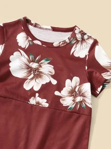 Baby 1pc Floral Print Romper - Burgundy - View 4