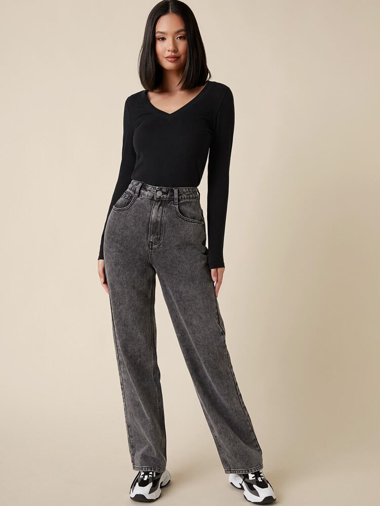 Women V-Neck Long Sleeve Fitted Casual T-Shirt, Solid Color