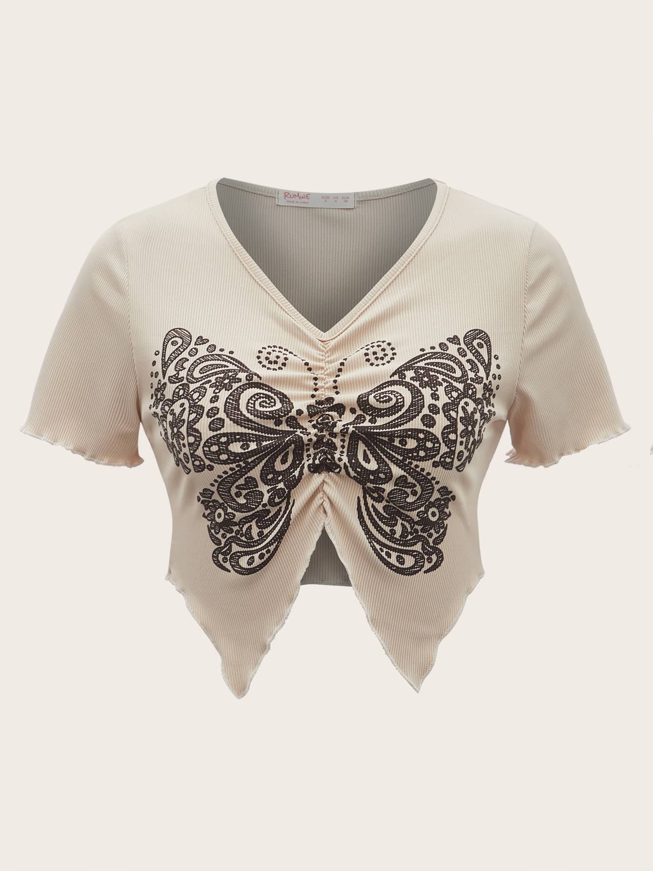 Our Butterfly Graphic Ruched Ribbed Tee is such a vibe - ROMWE