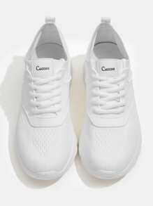 Cuccoo Striped Knit Detail Breathable Running Shoes - White - View 8