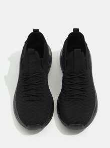 Cuccoo Textured Knit Detail Breathable Running Shoes - Black - View 7