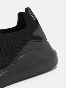 Cuccoo Textured Knit Detail Breathable Running Shoes - Black - View 3