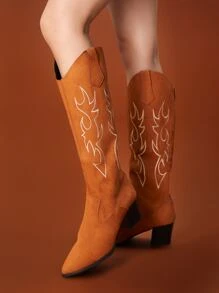 ROMWE Goth Cowgirl Zip Back Western Boots - Brown - View 3