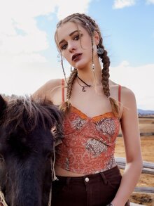 ROMWE Goth Cami corto con estampado floral con encaje en contraste - Multicolor - Ver 3