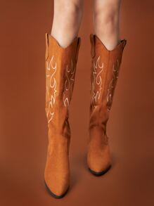 ROMWE Goth Cowgirl Zip Back Western Boots - Brown - View 4