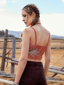 ROMWE Goth Cami corto con estampado floral con encaje en contraste - Multicolor - Ver 2