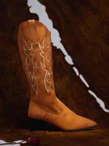 ROMWE Goth Cowgirl Zip Back Western Boots - Brown - View 6