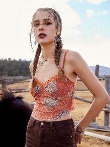 ROMWE Goth Cami corto con estampado floral con encaje en contraste - Multicolor - Ver 1